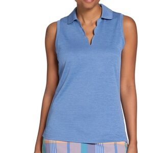 Walter Hagen Women's Clubhouse Scallop Sleeveless Mid Blue Polo